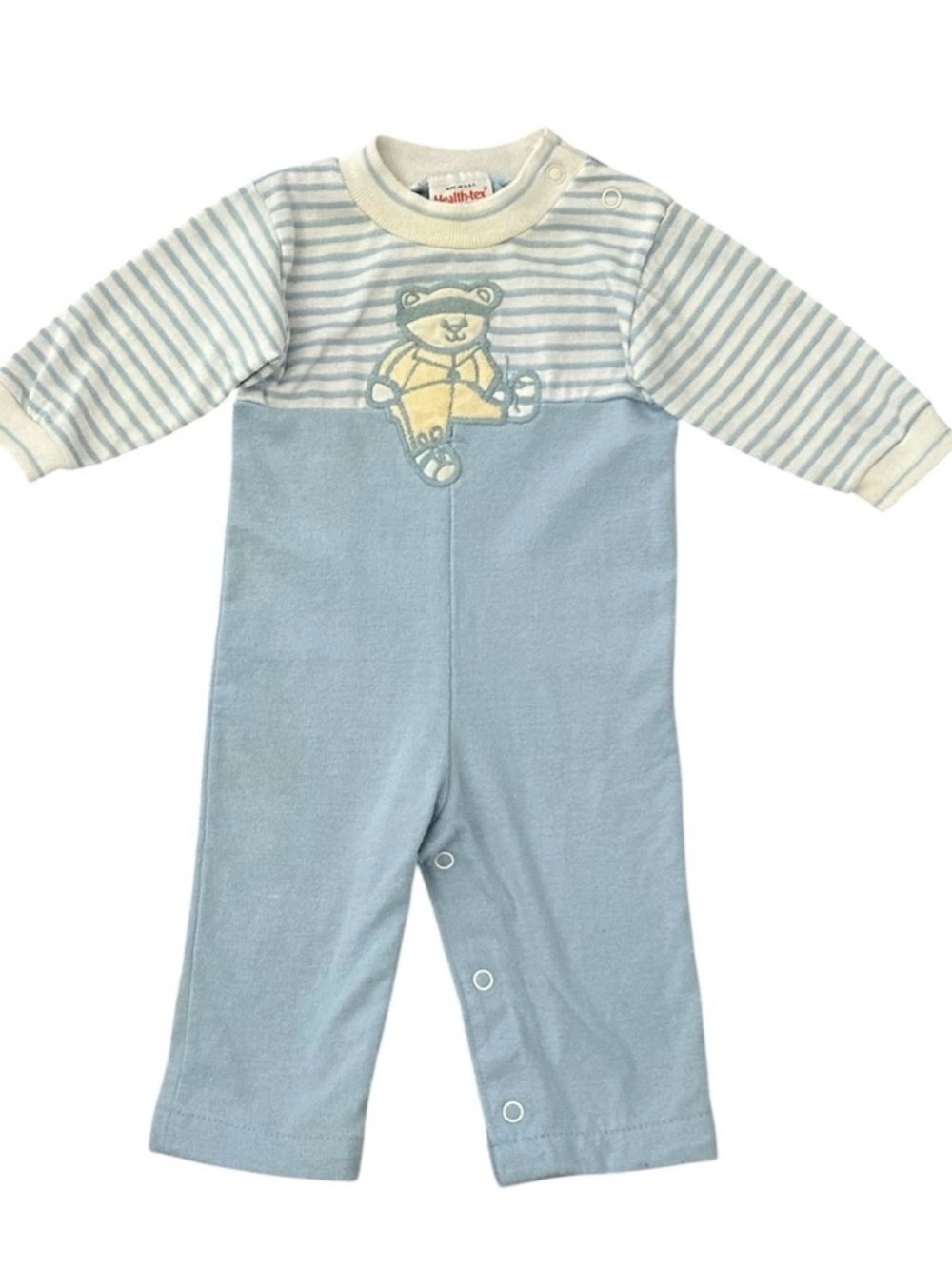 VTG 1970s Healthtex Striped & Bear Appliqué Baby Romper